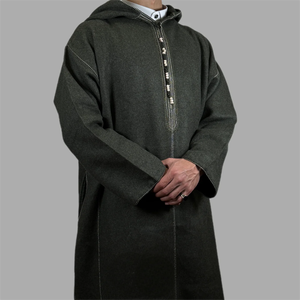 جلابة رجالية فاخرة مخصصة من الصوف، دافئة وأنيقة بغطاء للرأس، جبة مغربية إسلامية سميكة مع سحاب مخفي للشتاء - Product Image 5