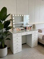 Nouvelle Tendance Coiffeuse Moderne Multi-Tiroirs avec Miroir Éclairé, Grand Espace de Rangement, Écologique
