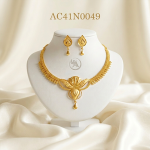 Trendy Brass 22K Gold Plated <b>Necklace</b> and Earrings Set Plant Pattern <b>Statement</b> Jewelry for Women Wedding AC41N0049 - Product Image 1