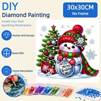 Peinture Diamant DIY 30x30cm à Formes Partielles Spéciales, Motif Bonhomme de Neige et Arbre de Noël, Artisanat en Strass de Cristal