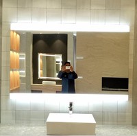 Cermin pintar LED gaya Modern dengan desain persegi panjang dan Tampilan cuaca, koneksi Wifi untuk pencahayaan Hotel dan vila