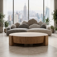 Table basse ronde moderne en bois pour salon et bureau avec structure métallique, table d'appoint facile à nettoyer