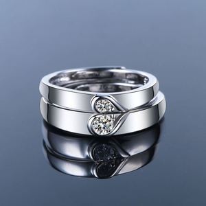 Bague de couple ajustable en argent 925, taille unique, motif cœur d'amour, pour mariage et fiançailles, bijoux, bague diamant, bagues en cristal, vente en gros à prix abordable - Product Image 4