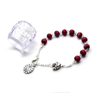 Vintage Silver Dark <b>Red</b> Wooden Bead <b>Bracelet</b> Rose Box Gift Fashion Beaded <b>Bracelet</b> - Product Image 5