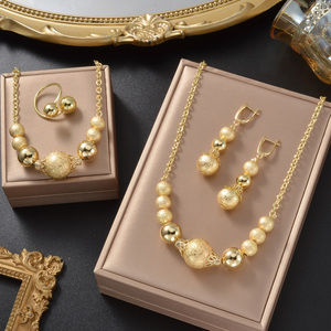 สร้อยคอทองแดงประดับลูกปัดแบบมีเท็กซ์เจอร์ ชุบทอง 18k ขายส่ง พร้อมกำไลข้อมือ ต่างหูระย้าสำหรับผู้หญิง ชุดเครื่องประดับแฟชั่นสำหรับงานแต่งงาน - Product Image 4
