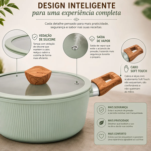 Ensemble de casseroles et poêles de haute qualité avec couvercles en verre, poignées en bois doux au toucher, revêtement céramique antiadhésif, compatible induction, en alliage d'aluminium forgé pour four - Product Image 5