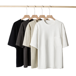 2026 260gsm 100% Cotton Knitted Heavyweight Crewneck Solid Eco-Friendly Custom Logo Front Pocket Men's Regular Fit Shirt - Product Image 1