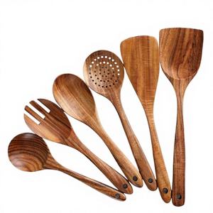 Ensemble de cuillères de cuisine en bois avec spatule et lopette, 2 pièces, lavables au lave-vaisselle, ustensiles de qualité alimentaire pour la maison et la restauration - Product Image 1