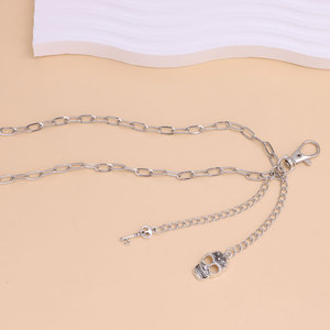 yueli Silver <b>Skull</b> Key Waist Chain Double Layer Hip Hop Denim Accessory Zinc Alloy Fashion Body Chain Daily Wear - Product Image 4