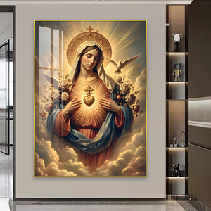 Nghệ thuật nhà hiện đại vàng bức tranh tường Trinh Nữ Mary Christian bức tranh tường pha lê sứ sơn LED Đèn tùy chỉnh sơn trang trí - Product Image 1