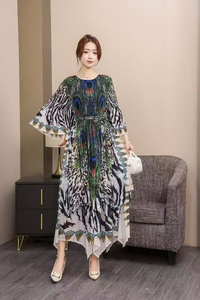 Robe maxi élégante décontractée à fleurs <span class=keywords><strong>Miyaki</strong></span> pour femmes, taille unique, plissée à volants, en mousseline de soie naturelle, coupe trapèze, écologique, printemps - Product Image 3