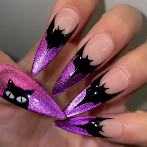 Ensemble d'ongles français simples <span class=keywords><strong>Halloween</strong></span> <span class=keywords><strong>manucure</strong></span> chauve-souris violette avec ongles portables détachables <span class=keywords><strong>pour</strong></span> étrangers - Product Image 6