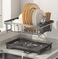 Égouttoir à vaisselle pliable et extensible en acier carbone pour évier et comptoir de cuisine, organisateur de tasses et bols, gain de place, étanche, design moderne