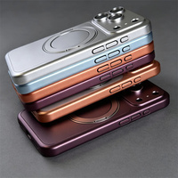 Coque de téléphone magnétique mate couleur métal avec support pour iPhone 18 Pro 17 16 15 14 13 Pro Max, compatible charge sans fil, en PC