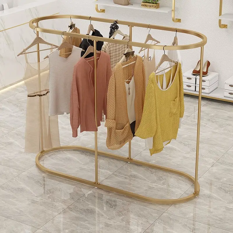 High End Lady Shop Runde hängende Kleidung Gold Metall Kleidung Display Rack Kleid Display Rack