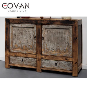 Wabi Sabi Mueble interior de madera maciza antigua de dos puertas, mueble lateral de madera envejecida de calidad para sala de estar y Bar en casa - Product Image 6