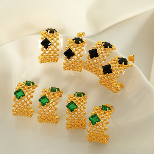 Geometric <b>Cuff</b> <b>Earrings</b> 18K Gold Plated Zircon Studs Party Jewelry EH151 - Product Image 1