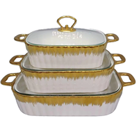 Ensemble de casseroles de cuisson à induction en céramique dorée rectangulaires modernes, vaisselle créative en fer, comprenant un support pour plat de cuisson, pot léger pour hôtel
