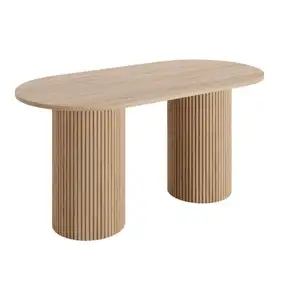 Light Luxury Modern Roman Pillar Oval Solid Wood Vine Woven Dining Table Dinning Room Furniture Wooden Custom Design Table