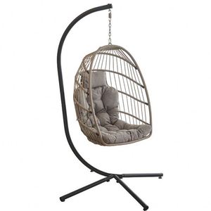 Chaise suspendue en métal pour balcon extérieur, chaise longue portable, hamac, balançoire de patio avec support et coussin - Product Image 1