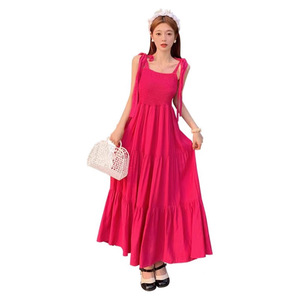 Halter Dress Women Summer Beach Long Skirt Tight Waist Solid Color Breathable Vacation Wear - Product Image 5