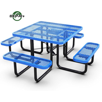 Mobilier d'extérieur Table de pique-nique ronde commerciale en acier Chaise de table à manger en métal avec trou pour parasol pour l'extérieur du restaurant et du patio