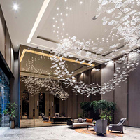 Décoration personnalisée de hall d'hôtel et de villa, grand luminaire suspendu, grand luminaire de plafond en verre à motif floral