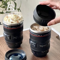 Tasse à café créative en acier inoxydable style objectif d'appareil photo, bouteille d'eau de voyage en métal isolée sous vide, verre à boire
