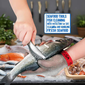 Guanto per la pulizia del pesce con protezione in rete per la sicura scuoiatura e la manipolazione di frutti di mare freschi - Product Image 3
