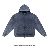 Sweat-shirt à capuche rétro délavé à l'acide, éco-responsable, avec fermeture éclair, veste d'hiver avec doublure et motif de lettres