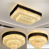 Lustre de plafond moderne noir le plus grand, pour hall d'entrée, rond ou rectangulaire, avec LED et cristaux K9