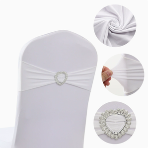 Bandes de <span class=keywords><strong>chaise</strong></span> extensibles en spandex élastique avec boucle cœur en <span class=keywords><strong>strass</strong></span> pour la décoration de mariages, banquets et événements - Product Image 6