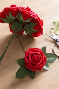 Eterna rosa preservada flor 25 peças, toque real, flores de seda artificiais para arranjos de buquetes de casamento faça você mesmo