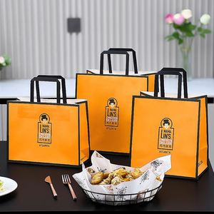 Sac en papier kraft personnalisé, biodégradable, respectueux de l'environnement, résistant à l'huile et à la graisse, pour l'emballage de la restauration rapide, hamburger, poulet frit - Product Image 3