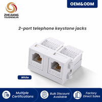 Ysj CAT6 Dual Port RJ45 Keystone Jack Tanpa Alat IDC Snap-In Putih untuk Pelat Dinding Penggunaan Internet/Telekomunikasi