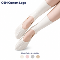 Calcetines de yoga OEM personalizados para mujer con corte abierto en el empeine, calcetines de baile antideslizantes de algodón y elastano de punto acanalado para estudio de ballet