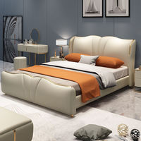 Lit en cuir italien de luxe léger, lit double, mobilier de chambre à coucher, lit rembourré