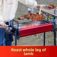 Barbecue d'extérieur domestique sans fumée, four à charbon de bois, grille de cuisson pour agneau rôti, outils pliables coupe-vent portables