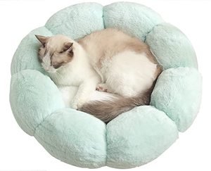 Cama de gato de Donut de felpa calmante, camas divertidas para gatos con flores, cama bonita y acogedora para gatos y perros - Product Image 1