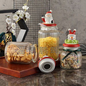 Hochwertiges Glas-Vorrats glas im Cartoon-Stil mit Keramikdeckel-Weihnachts geschenk für Süßigkeiten-Honig-Kaffeebohnen-Lebensmittel behälter - Product Image 4