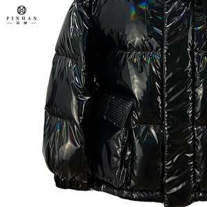 Manteaux en duvet brillants et brillants pour femmes, noir réfléchissant, blouson bombardier bouffant à <span class=keywords><strong>capuche</strong></span> rembourré, manteau d'hiver pour <span class=keywords><strong>femme</strong></span> - Product Image 6