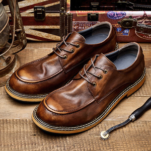 Zapatos de cuero modernos para hombre, zapatos casuales retro británicos para hombre, zapatos de estilo coreano a la moda para hombre, cuero vacuno de primera calidad para hombre. - Product Image 1