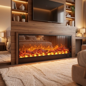 <strong>Wall</strong> Mounted Electric <strong>Fireplace</strong> 120cm Steel and Tempered Glass LED Realistic Flame 36W Silent Motor Remote Control - Product Image 3