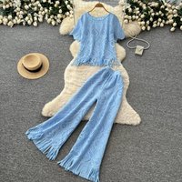 Ensemble 2 pièces élégant pour femme, style navetteur, avec découpes et franges, coupe ajustée, vêtement de mode
