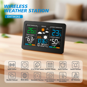 Không dây Trạm thời tiết với kỹ thuật số bàn đồng hồ cho món quà phòng khách Nhiệt kế độ ẩm - Product Image 4