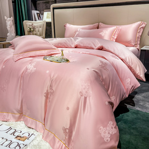 Nouvel ensemble de literie 4 pièces en satin jacquard imprimé effet soie glacée, style drap-housse, doux pour la peau, écologique, vente en gros - Product Image 5