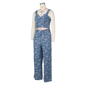 Casual Winter Skinny Fit Denim Sleeveless Button Crop Top and <b>Ankle</b>-Length Wide Leg Pants Two Piece Set for Women - Product Image 4