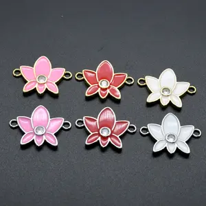 Jewelry Making Accessories Gold Plated Copper Enamel Flower Double Hanging Connector for Women Necklace