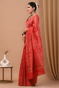 Sari de Seda Chanderi Premium, Suave y Ligero, Clásico, Étnico, Tradicional, con Estampado Floral, para Festivales y Bodas, Venta al Por Mayor para Exportación - Product Image 2