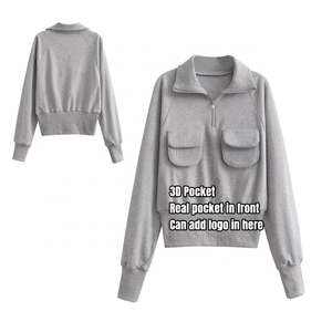 Luluxiyaya 3D vera doppia tasca corta girocollo mezza Zip 2024 autunno <span class=keywords><strong>felpa</strong></span> larga donna - Product Image 1